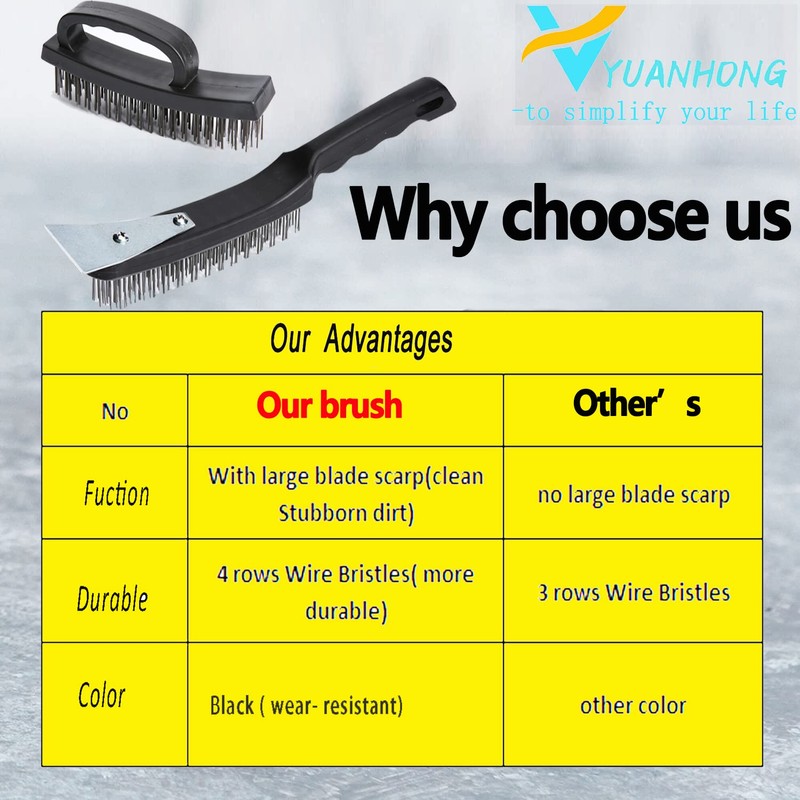 Wire Brush Set of Heavy Duty, 4 Rows Carbon Steel