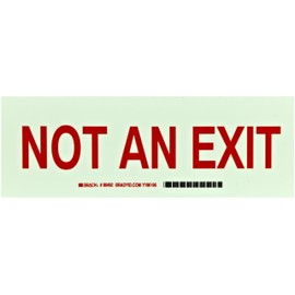 Brady 90492 10" Width x 3.5" Height B-324 Glow-in-the-Dark Self-Stick Polyester Exit and Directional Sign, Green on Red, Legend "Not An Exit"