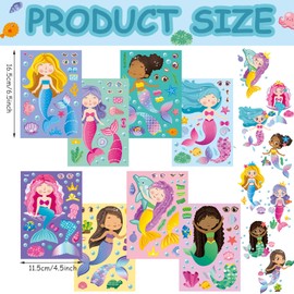 48 Sheets Make A Mermaid Stickers Mermaid Party Favors Make Your Own Mermaid Stickers Mermaid Themed Make A Face Strikers for Kids Party Favors, Rewards, Art Craft with 8 Designs(Mermaid)