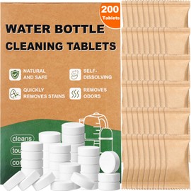 Heigble 200 Pack Water Bottle Cleaning Tablets Bottle Tumbler Cleaner for Stainless, Plastics, Ceramic and Glass Drinking Containers, Thermos, Natural Ingredient Individually Packed