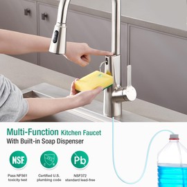 CREA 2 in 1 Kitchen Faucets with Soap Dispenser Built-in and Pull Down Sprayer,Single Handle Bar Sink Faucet 1 Hole Utility Laundry Commercial Faucet Brushed Nickel Stainless Steel