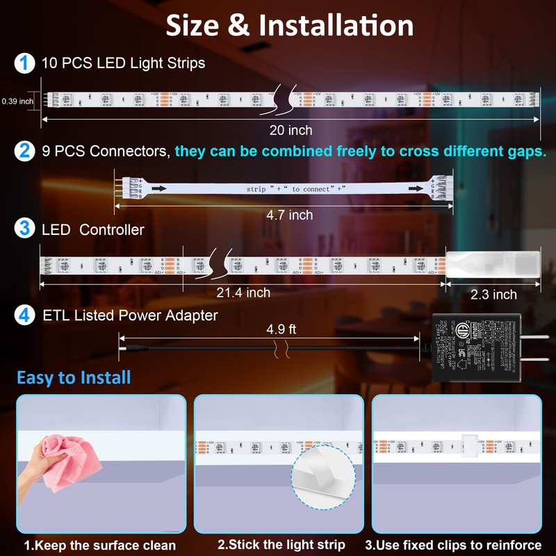 LAFULIT 10 PCS RGB Under Cabinet Lights Kit, App and