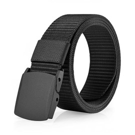 HYCOPROT Men's Fabric Belt Belts for Men Mens Tactical Military Webbing Belt Canvas Belt Nylon Belt Buckle Free Work Belt Quick Release Belt for Sports Walking Hinking (1, black)