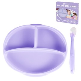 Silicone Suction Plate for Baby - 100% Food Grade Silicone Divided Plate | Toddler Self Feeding Training Suction Plate Set | BPA-Free, Microwave & Dishwasher Safe Stay Put Plates (Lavender)