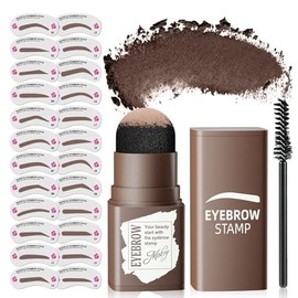 Eyebrow Stamp Stencil Kit - Eye Brow Stencil Kits with Eyebrow Blush, Long-lasting Waterproof & Smudge-Proof Eyebrow Shaping Kit with 24 Reusable Eyebrow Stencils for Perfect Brow (Dark Brown)