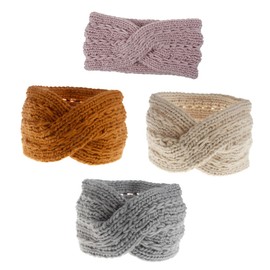 LALAFINA 4pcs Unique Design Knitted Headbands Mohair Yarn Headband Cross Hair Band Handmade Accessories Women Woolen Yarn Headwrap