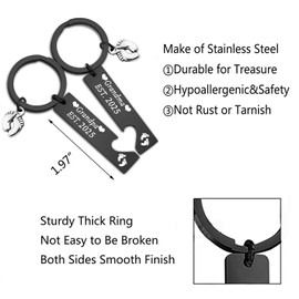 FUSTMW New Grandparent Gift Grandma and Grandpa Est 2025 Keychain Set Pregnancy Announcement Gifts (Silver), Black, Small