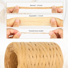 656 Feet Natural Raffia Paper Ribbon Twine Strings,1/4 Inch Kraft Raffia Twine Sturdy Packing Paper Craft Ribbon for Florist Bouquets Decoration Christmas Festival Holiday Gift Wrap DIY Crafts