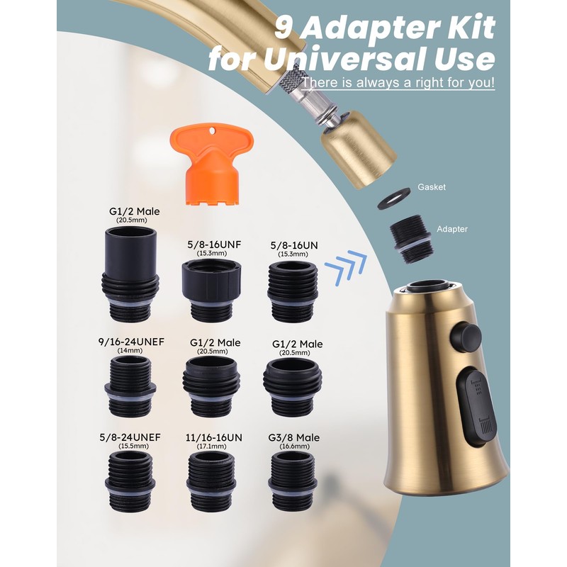WOWOW Kitchen Faucet Head Replacement, 3 Function Pull Down Faucet
