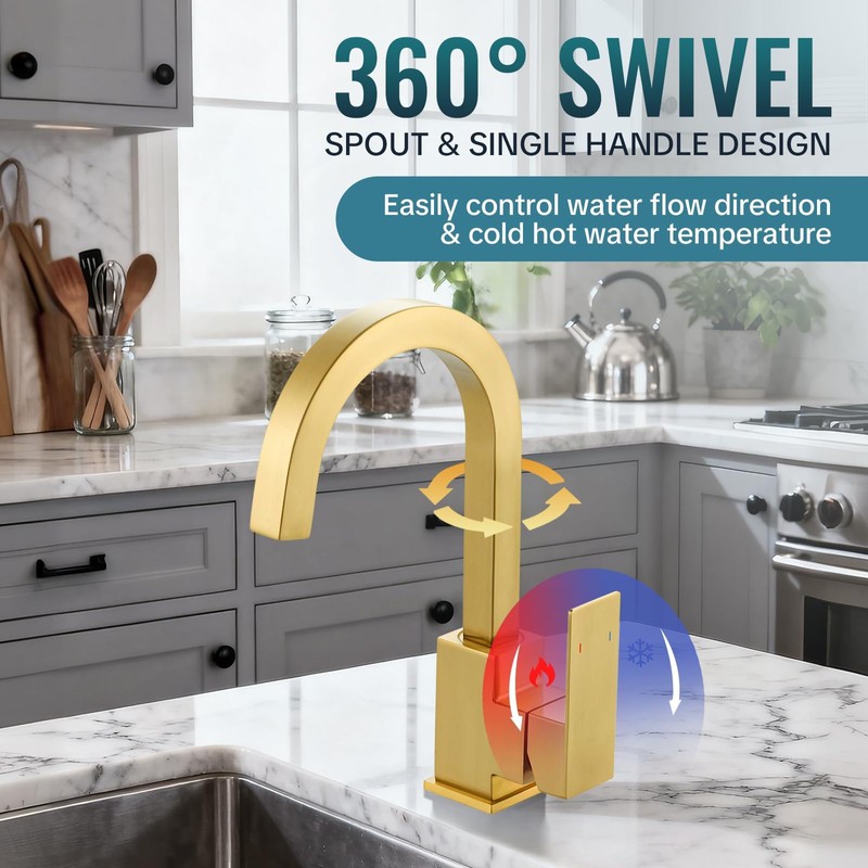 ALEASHA Brushed Gold Bar Sink Faucet, Bar Sink Faucet Single