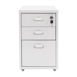 FFanhia 3 Drawer Vertical File Cabinet Metal Mobile File Cabinet with Lock Filing Cabinet Under Desk with Tag Jacks, Office Storage Cabinet for Home Office Study, White