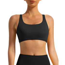 QUEENIEKE Sports Bras for Women Padded Cloud Support for Yoga Cross Back Strappy Free to Be Bra (Black, L)