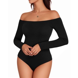 MANGOPOP Off The Shoulder Long Sleeve Bodysuit for Women