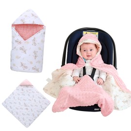 LAT Baby Car Seat Blanket, Universal Baby Swaddling Blanket,Baby Boy Girl Hooded Cosy Toes,Three-layer thickening Cotton Warm Baby Blanket for Pushchair, Pram, Buggy, 90 x 90 cm (Hat Rabbit)