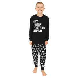 Boys Eat Sleep Football Repeat White Long Cotton Pyjamas (8-9 Years)