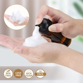 Livfa 10 x Soap Foam Bottles (2oz) Empty Travel Foaming Eyelash Shampoo for Cleanser Dispenser (Brown)