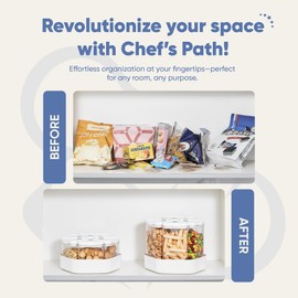 Chef's Path Spinning Container Set - 6 Pieces BPA-Free, Airtight, Clear Storage Bins (450 mL) and White Hexagonal 360° Lazy Susan Organizer for Cabinet, Pantry, Kitchen, and Office Storage Solutions