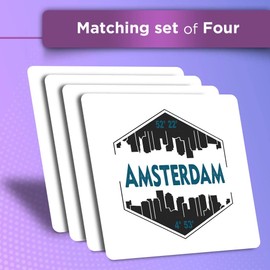Vinyl Square Stickers (Set of 4) 10cm - Amsterdam Netherlands Map Travel Cityscape for Laptops, Tablets, Luggage, Scrap Booking, Fridges #59113
