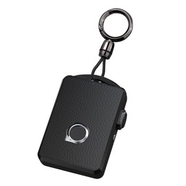Sucxyor Compatible with Volvo Key Fob Cover Case for 2017-2024 XC90 XC60 XC40 S90 V90 S60 V60 Key Cover,Aluminium Alloy Shell Protection(Leather Black)