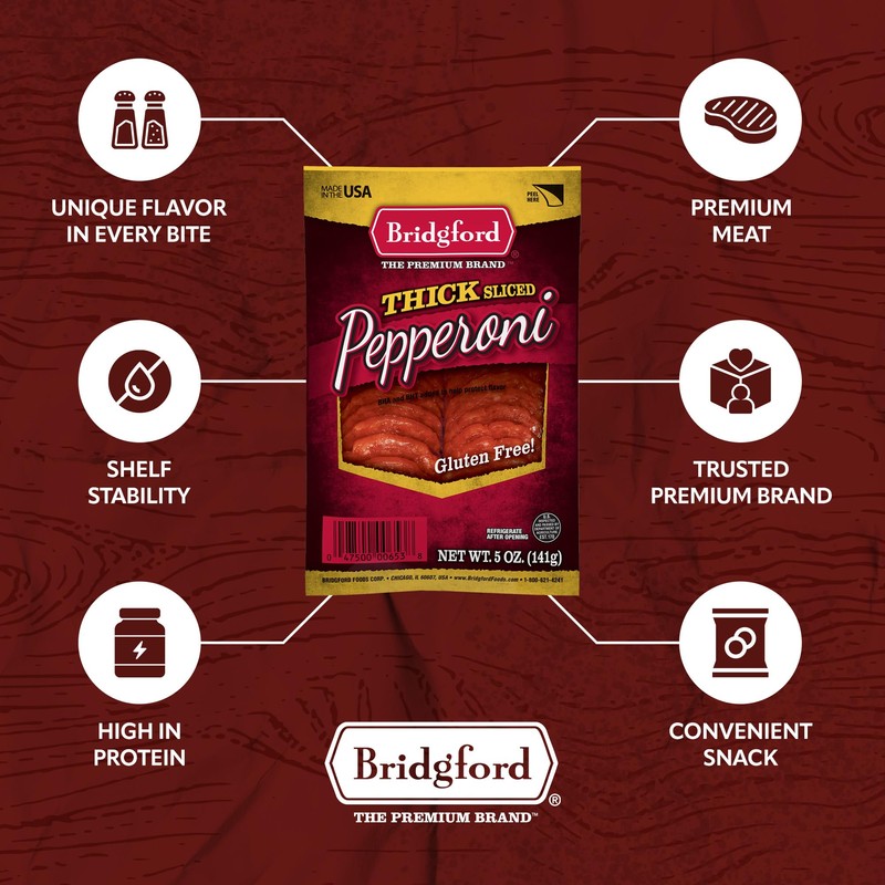 Bridgford Thick Sliced Pepperoni 5 oz Pack of 4 -