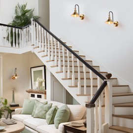 GEPOW Black Gold Wall Sconces, Adjustable Modern Sconces Wall Lighting with Brass Metal Shade for Hallway, Bathroom, Bedroom, Kitchen and Living Room