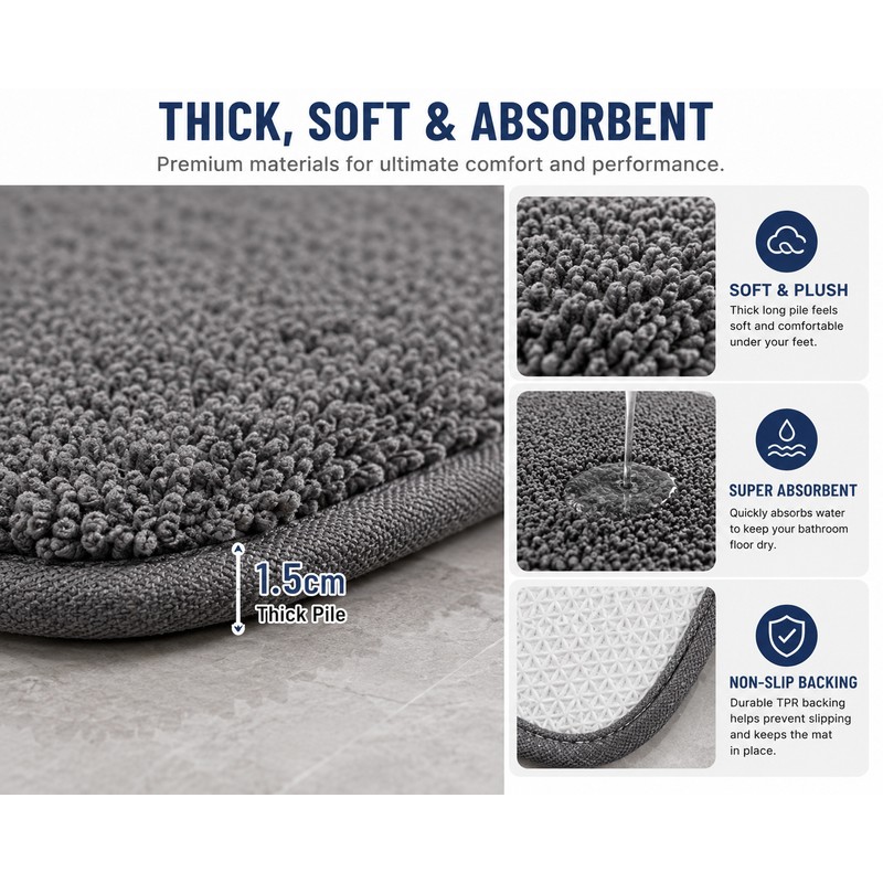 Light Grey Soft Polyester Floor Mat 40x60 cm - Non-Slip