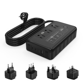Mapambo 2000W 220V to 110V Converter for Hair Dryer, Voltage Converter US to Europe, Converter for European Travel with Type G C I L, Universal Travel Adapter with 2 USB-C 2 USB-A (Black)