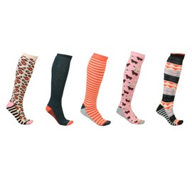 5 Pairs Ladies Design Long Wellington Boot Socks - Women's Cotton Rich Welly Socks - Walking Hiking Thermal Wellie Socks - UK Shoe Size 4-8 (UK, Numeric, 4, 8, Regular, Regular, Style 2)