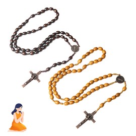 Pack of 2 Rosary, Rosary Necklace, Cross Rosary Christian, Orthodox Christ for Gifts, Jesus Necklace Orthodox Beads, Catholic Prayer Chain Gift Catholic, Catholic Pendant Religious Wooden, Wood, No