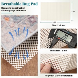 Aisoso Anti-Slip Rug Pad Grippers Thickened Carpet Mat Under Area Rugs Suitable for Hard Flooring and Tiles Flooring, Keep Your Rug Safe in Place, 2 x 3 Feet