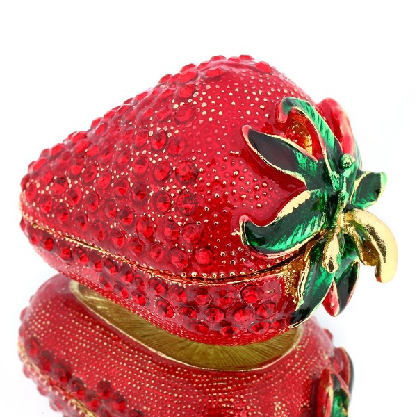 Hinged Trinket Box For Girls, Handmade Red Strawberry Trinket Boxes