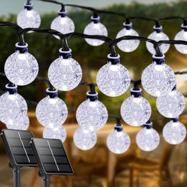 2-Pack 72FT 120 LED White Crystal Globe Solar String Lights Outdoor, Waterproof Solar Powered Lights for Outside, 8 Lighting Modes Christmas Decorations for Garden Yard Porch Wedding Party Patio