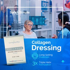 Simpurity Collagen Dressing Pads - 2" x 2" 5 Count Collagen Pads for Wounds - Non-Adherent Collagen Dressing for Wound Care - Safe n' Simple Wound Care Supplies
