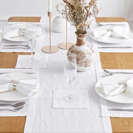 Home Linen Table Runner Hemstitch - Flax Cloth Runner Rustic Boho Farmhouse Style for Wedding Bridal Shower Party Kitchen Dining Table Decor White 14 x 36 Inch