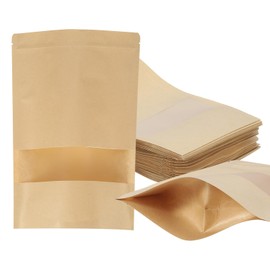 PATIKIL Stand Up Pouch Bags, 40 Pack 12 x 8 Inch Resealable Kraft Paper Bags Pouches with Clear Window and Zip for Food Storage Packaging Small Business Home, Brown