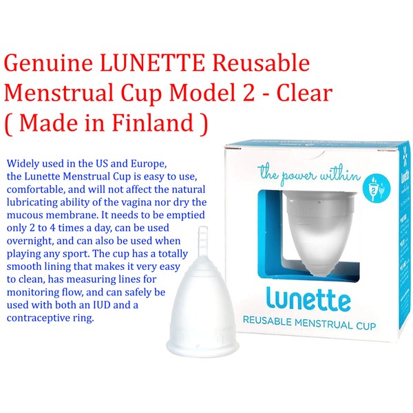 LUNETTE Reusable Menstrual Cup Model 2 -  Clear ( Made in Finland )