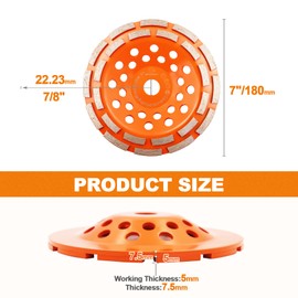 Concrete Diamond Grinding Cup Wheel,BRSCHNITT 7 inch Angle Grinder Diamond Double Row Cutting Wheel for Grinding/Polishing/Cleaning Surface Grinding Granite, Concrete,Stone,Cement,Marble,Rock (180mm)