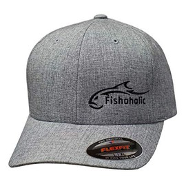 Fishoholic Flexfit Baseball Fishing Hat - Great Fishing Gift for Fishaholic (R) TM (FF_LG-LG, L/XL) Ltgrey
