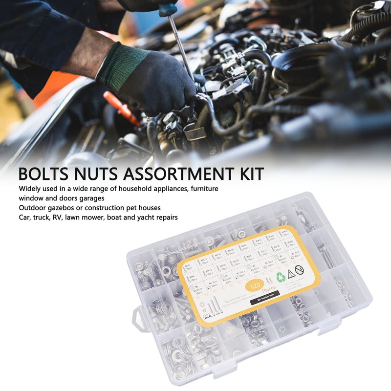 520Pcs Bolts Nuts Assortment Kit Metric M3 M4 M5 M6