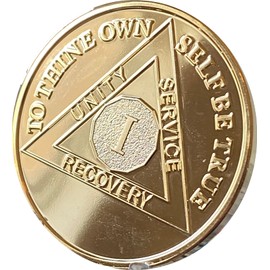 1 Year AA Medallion 22K Gold Plated Sobriety Chip