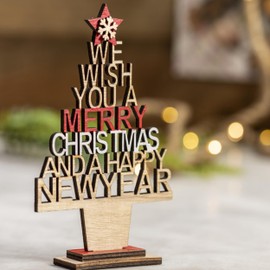 Set of 2 Christmas Trees as Table Decoration with Milled Out We Wish You a Merry Christmas 18 cm H Can Also Be Sent as a Christmas Card by Letter