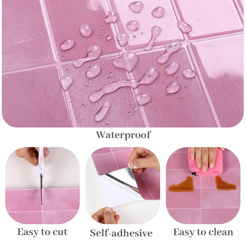 VaryPaper Pink Peel and Stick Backsplash for Kitchen 10 Sheets