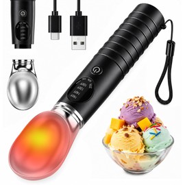Heated Ice Cream Scoop Rechargeable, Electric Ice Cream Scooper with 4 Temp Modes & LED Display, Heats up to 160°F for Rock-Hard Ice Cream, IPX7 Waterproof Kitchen Gadget for Seniors & Kids (Black)