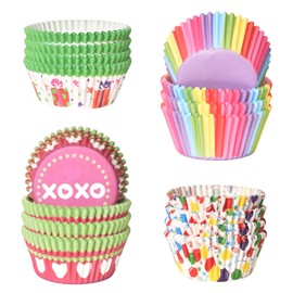 400 Pcs Cupcake Cases, Paper Cupcake Wrappers, Paper Cases for Muffins, Cupcake Liners Paper, Paper Baking Cups, for Weddings, Christmas, Birthday (4 Styles)