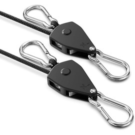 Retractable Heavy Duty Ratchet Tie Down Straps [4 Pack  8ft 75lbs/Pack] Rope Pulley System with Carabiner Hook for Hanging Plants/Grow Light/Tents Various Tie-Down Uses - Size: 1/8" 2-Pack