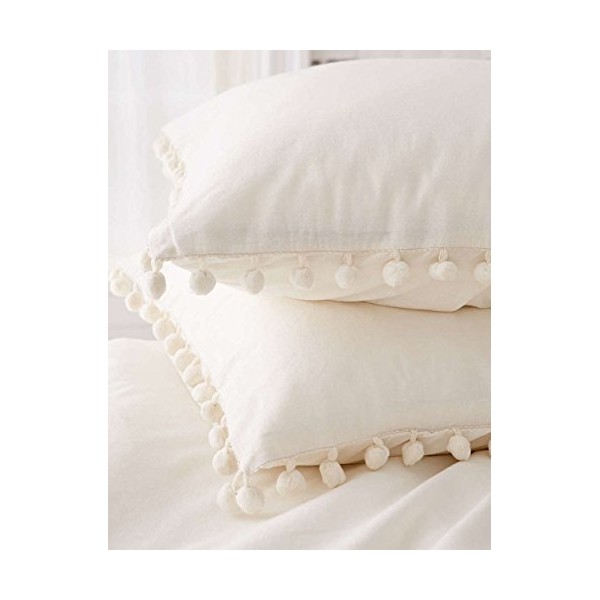 Pom-Fringe Sham Set Cotton Pillow Covers,18.9in x29.1in,Set of 2