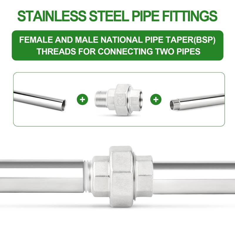 TAISHER 2 pieces 304 stainless steel union, 1 inch BSP