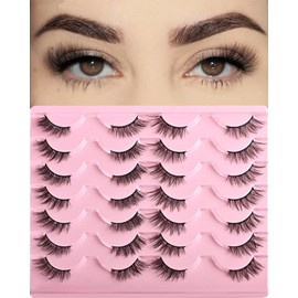 FARRED Half Lashes Natural Look Short Eyelashes Cat Eye Lash Fluffy Natural Lashes Wispy False Eyelash 14 Pairs Faux Mink Strip Eye Lashes Pack for Daily Makeup (F15 | 9-14mm)