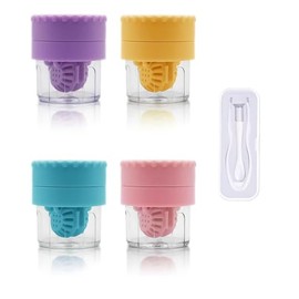 ReignSword 4 Pack Manual Contact Lens Cleaners Set with White Applicator & Removal Tool, Cute Contact Lens Case, Portable Travel Solution Soaking Kit