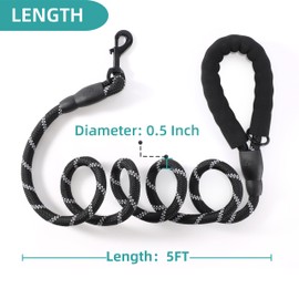 Vimfashi Heavy Duty Dog Leash with Comfortable Padded Handle and Highly Reflective Threads Pet Leashes for Medium or Large Dogs 5 FT Pink